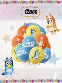 Bluey Birthday Party Decoration Cartoon Foil Balloons, Aluminum Foil Blue Cartoon Foil Balloons, Birthday Party, 1-9 Years Old Blue Number Latex Aluminum Film Balloon Decoration, Birthday, Wedding Party And Gathering Background Wall Decoration Halloween, Christmas - Multicolor - View 6