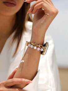 1 件女式猫眼石手链金属表带，兼容 38/40/41/44/45/49/42/46 毫米系列 11/SE3/Ultra3/Ultra/SE/SE2/10/9/8/7/6/5/4/3/2/1 - 金色 - 查看 3