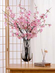 3 件人造花樱花树枝 41.7 英寸假丝绸樱花花、桃花、绿色仿真植物、青梅装饰、花瓶、婚礼、派对、客厅、卧室、DIY 墙壁、书桌填充物。用于家庭婚礼派对景观 DIY 装饰樱花丝绸花树装饰