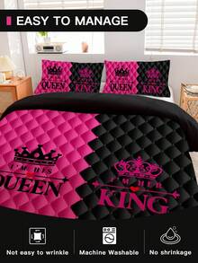 3pcs Diamond Patchwork Crown Duvet Cover Set, Comfortable Bedding, 1 Duvet Cover + 2 Pillowcases, Made Of Skin-Friendly 100% Polyester Fiber, Suitable For Bedroom, Dorm, Or Travel - Multicolor - View 6