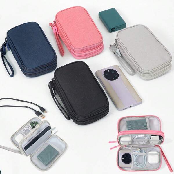 1 bolsa de armazenamento de acessórios digitais de camada dupla, organizador eletrônico de viagem, bolsa organizadora universal de cabos, adequada para telefone, cabo de dados, moedas, joias, armazenamento classificado, banco de energia, mouse, carregador, cabo de dados, capa para disco rígido, capa protetora, bolsa de armazenamento, capa para fone de ouvido, bolsas de embalagem para viagem