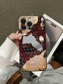 1pc Newspaper Collage Printed 2D Pattern Creative High-End Middle Eastern Minimalist Cartoon Cool Newspaper Collage Style Suitable For Gifting To Elders, Friends, Family, Couples, Birthday, Festivals, Black Matte Soft Protective Dustproof Waterproof Case Compatible With IPhone 16/15/14/13/12/11/Pro/ProMax/X/XR/XS/XSMAX/7/8/PLUS And Models Shockproof Anti-Fall Scratch Resistant - Black - View 1