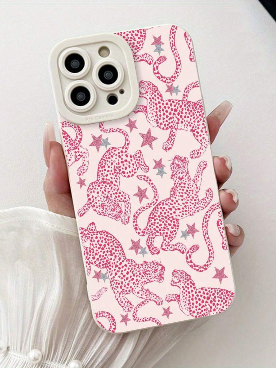 1 个穿孔直边粉色豹纹印花彩绘加厚防摔彩绘手机壳，兼容 16/11/16pro/16plus/16promax/16e/15Promax/13/14/12/XS/XR/7G/8P，兼容三星 Galaxy 11/12Pro/12/12X/13Pro/14Pro/15Pro/，兼容 Redmi 10/9/Note9/12c/Note11pro/Note8Pro 防水防震防刮