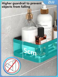 1pc No Drill Double Layer Bathroom Shelf, Bathroom Cosmetics & Toiletries Storage Rack, Kitchen Storage Rack, Living Room & Study Wall Mounted Storage Rack, No Trace Adhesive Design, High Quality Metal Material - Multicolor - View 6