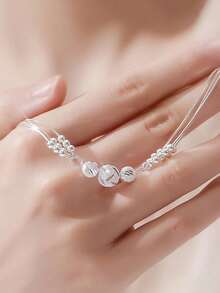 1pc 925 Sterling Silver Multi Layer Transfer Bead Bracelet Elegant & Gorgeous Simple & Fashionable Design Bracelet For Women, Ideal Choice For Date Night, Graduation Gift Or Daily Wear