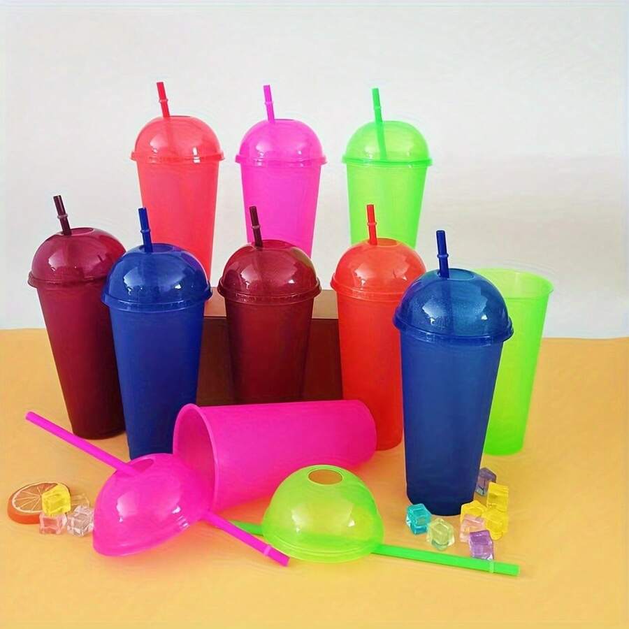 10/20 Pack Plastic Cup With Arched Lid Glitter Water Cup Reusable Plastic Cup Set In Multiple Colors- Leak-Proof, Oval Baseball Water Cup, Party Water Cup - Perfect For Christmas, Halloween, Graduation Ceremonies, June Day And Labor Day - Nhiều màu - Xem 1
