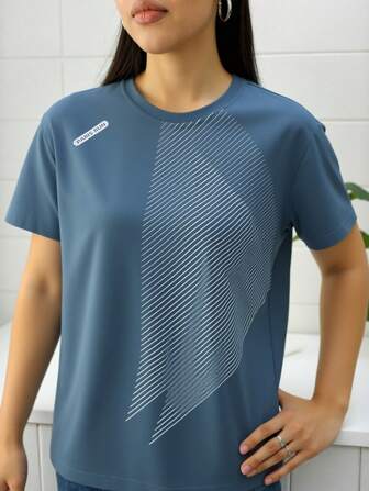 1pc Women's Quick Drying T-Shirt, Ice Silk Round Neck Short Sleeve, Stretchy Sweat-Absorbing Quick Dry Sweatshirt, Suitable For Women's Fitness Training