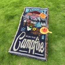 Picnic Blanket/Home Blanket/Bed Cover/Sofa Towel/Moisture-Proof Camping Mat/Tent Pad/Warm Blanket, Bohemian Style Tear-Resistant Home Casual Blanket/Sofa Towel/Tablecloth/Sofa Cover//Outdoor Background Cloth - Navy Blue - View 15