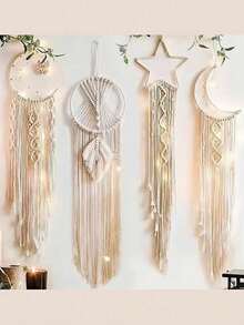 1pc Boho Macrame Woven Wall Hanging Crochet Crescent Moon Star Dream Catcher With Long Tassel Dream Catcher Wall Decor Handmade Bohemian Home Decor Decoration Art Craft For Kids Bedroom Dorm Room Excluding Lights Garden Lights Garden Decor Wedding Decor Room Decor Gifts Birthday Graduation - Multicolor - View 7