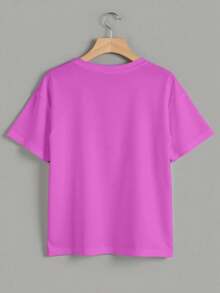 Playera estampada graficos lazo moños flores mariposa estampada muyer Letras    Casual diario casa - Lila Púrpura - Ver 2