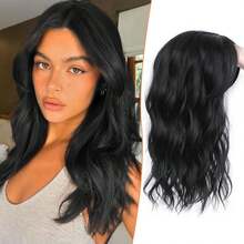 Topper de cabello, topper de cabello sintético de 16 pulgadas con ondas y color negro natural para mujeres con cabello ralo, con flequillo, para añadir volumen natural al cabello - Multicolor - Ver 10