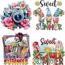 1 pieza/4 piezas Calcomanía de transferencia térmica con estampado de árbol de palma, playa, flor y puesta de sol para mochila, camiseta, chaqueta, cortina, decoración de mantel. Alta elasticidad, lavable y resistente a la decoloración.