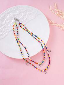 1 件不锈钢星星和月亮彩色串珠项链，波西米亚双层项链，适合女士日常佩戴 - 星星月亮 - 查看 2