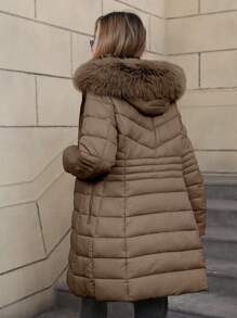 Women's Casual Hooded Regular Jacket With Pockets, Lightweight Cotton Jacket For Daily Wear - Coffee Brown - View 3