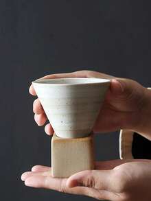 1 Set 100ml Creative Retro Ceramic Espresso Coffee Cup Rough Pottery Tea Cup Japanese Latte Pull Flower Porcelain Cup Household With Base Stoneware Personal New Pottery Mug School Supplies Back To School - Beige - View 6