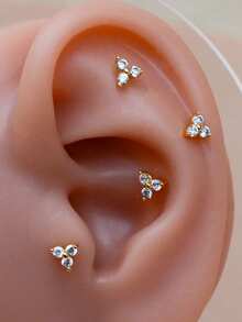 Threadless Flat Back Earring Stud Hypoallergenic Stainless Steel Push Pin Flower Cartilage Earring Helix Tragus Conch Nose Piercing Jewelry For Women - Multicolor - View 4