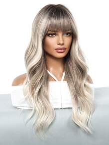 26英寸渐变长卷发假发，带刘海，耐热合成纤维，柔软舒适，适合日常、派对、婚礼等场合。 - 漸層 - 查看 4