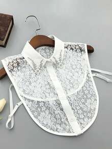 1 Áo nỉ chui đầu cổ cao nhiều lớp thêu ren hạt đen trắng đa năng dành cho nữ - trắng - Xem 4