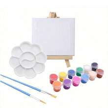 Mini Canvas Painting Set, Includes Palette, Brushes, Canvas Panels And Easel. Suitable For Oil, Acrylic, Acrylic Watercolor, Watercolor And Other Paints, Easy To Color And Non-Bleeding. For Personal Art Painting, Parent-Child Interaction, Couple Games, Beginners And Artists. Easel, Tray And Brushes Are Reusable, Party Painting Kit (Random Paint Colors),For School Supplies,Back To School