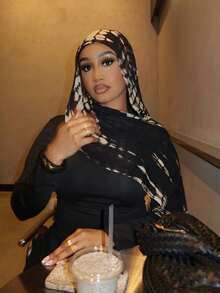 1 件女士波西米亚风格蛇皮印花头巾替代品，秋冬街头风格男女通用围巾，适合日常穿着 - 黑色 - 查看 3