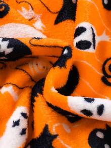 Young Boy Casual Flannel Long Sleeve Hooded Fleece Sweatshirt With Halloween Pumpkin Print, Suitable For Spring, Autumn And Winter - Orange - View 6
