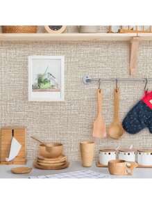 1卷浅灰色亚麻壁纸家居装饰自粘式即撕墙纸适用于卧室餐厅厨房橱柜墙贴加厚防霉可移除接触纸适用于台面家具翻新 - 米色 - 查看 8