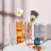 1pc Transparent Striped Glass Vase, Hydroponic Plant Pot, Wedding Party Flower Arrangement Container, Modern Minimalist Home & Office Desk Decor