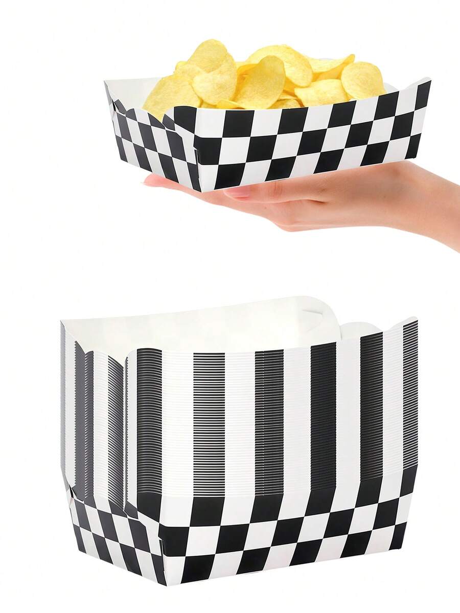 10 buc/20 buc/50 buc tăvi pentru alimente din hârtie în carouri cu model de mașini de curse, accesorii pentru petrecere de ziua de naștere, bărci de hârtie pentru alimente, tăvi pentru nacho, tavă de servire în carouri alb-negru, gustări, steag de curse, hot dog, popcorn, nacho, pentru tema curse, accesorii pentru petrecere de ziua de naștere pentru babe shower