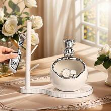 1 pieza Tarro de almacenamiento de cerámica con soporte, decoración de oso y conejo, organizador de joyas y cosméticos de animales lindos de múltiples usos, tarro de dulces y galletas encantador y soporte para baratijas para mostrador, escritorio, baño, cómoda, guardería, dormitorio, accesorio, decoración de habitación, decoración del hogar, acento de sala de estar, exhibición de despensa de cocina, regalo para ella, cumpleaños, anfitriona de vacaciones, relleno de calcetín navideño, regalo del Día de San Valentín, favor de fiesta de temporada, solución de organización del hogar, acento decorativo para estantes y mesas, ornamento funcional y elegante para almacenamiento de espacios pequeños - Multicolor - Ver 2