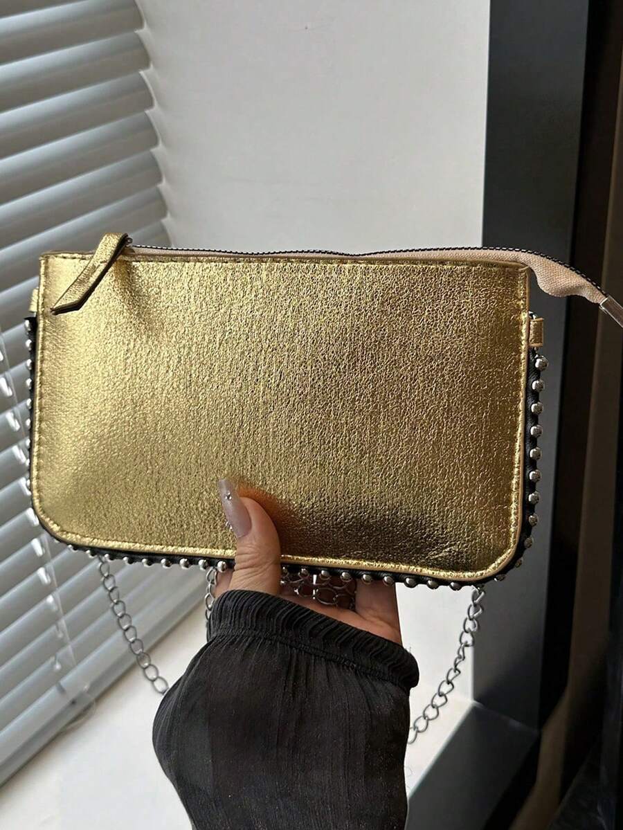 Túi đeo vai họa tiết da báo cho nữ, Túi đeo chéo thời trang mới Charm Chic có trang trí hạt cườm