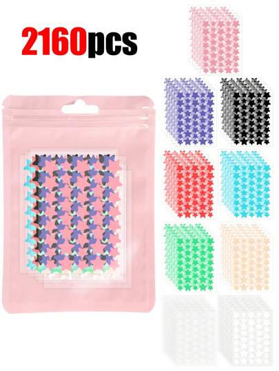 2160 piezas de pegatinas faciales de colores rosa, negro, blanco, azul, morado y verde con estrellas, imprescindibles para tomar fotos, pintura facial, adecuadas para fiestas, reuniones y actividades divertidas. 1800/1440/1080/720/360/40 piezas, maquillaje, económico, decoración de habitación, tocador, viaje, dormitorio, accesorios de maquillaje