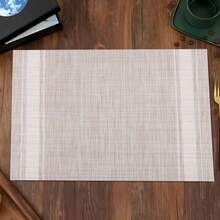 1pc Minimalist Beige European Striped Creative Large Placemat, PVC Heat-Resistant Rectangular Dining Table Mat, Washable And Reusable, Suitable For Restaurants, Holidays, Weddings, Parties - Beige - View 6
