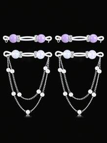 2Pairs Fake Nipple Rings - Adjustable Fit Daily Wear Nipple Nooses - 8mm Candy Beads, Fake Nipple Jewelry Faux Nipple Piercing Non Pierce Faux Barbells, Fake Nipple Piercings, Heart, Snake, Butterfly, Valentine For Lovers, Colorful