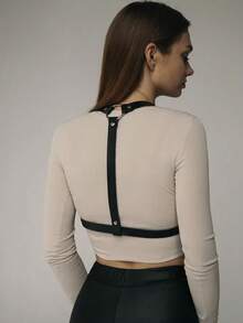 Leather Wide Belt,Punk Fashion Harness Belts, Accessories For Party Dating Leather Harness Belt For Women - Black - View 3