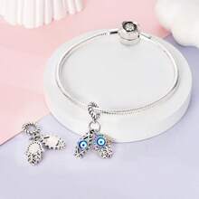 1 Stück Silberfarbener, exquisiter blauer Emaille-Zirkonia, glücklicher Fatima Hamsa Hand, Palme, böser Blick, religiöser Schutzanhänger, passend für original Armband, Halskette, Anhänger, Perlen für DIY Schmuckherstellung, Frauen, Mädchen, Geburtstagsschmuck, Geschenk für Freunde