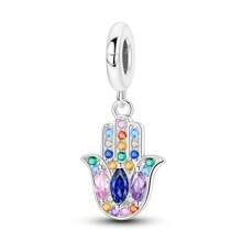 1 Stück Silberfarbener, exquisiter blauer Emaille-Zirkonia, glücklicher Fatima Hamsa Hand, Palme, böser Blick, religiöser Schutzanhänger, passend für original Armband, Halskette, Anhänger, Perlen für DIY Schmuckherstellung, Frauen, Mädchen, Geburtstagsschmuck, Geschenk für Freunde