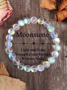 1pc Matte Moonstone Beaded Bracelet, Women's Spiritual Energy Balancing Jewelry Gift For Summer, Symbolizing Light And Hope, Calmness And Serenity, "A New Beginning"