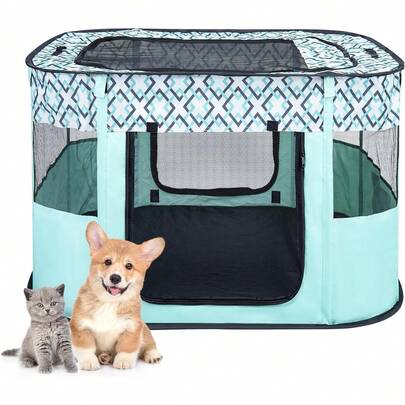 Foldable Pet Playpen With Mesh Panels – Soft Travel Cage For Small Dogs & Cats, Portable Indoor Outdoor Tent