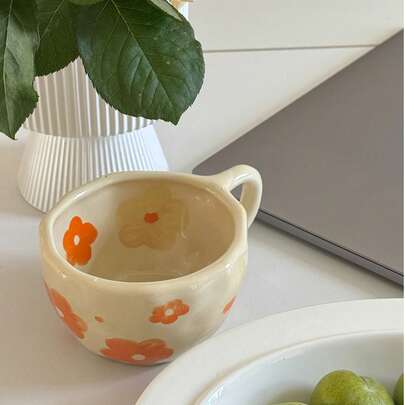 Cốc cà phê gốm sứ họa tiết hoa nhỏ vẽ tay, cốc ăn sáng họa tiết hoa đôi chất lượng cao, tách trà gốm sứ hình hoa anh đào và hoa tulip cho ngày tựu trường