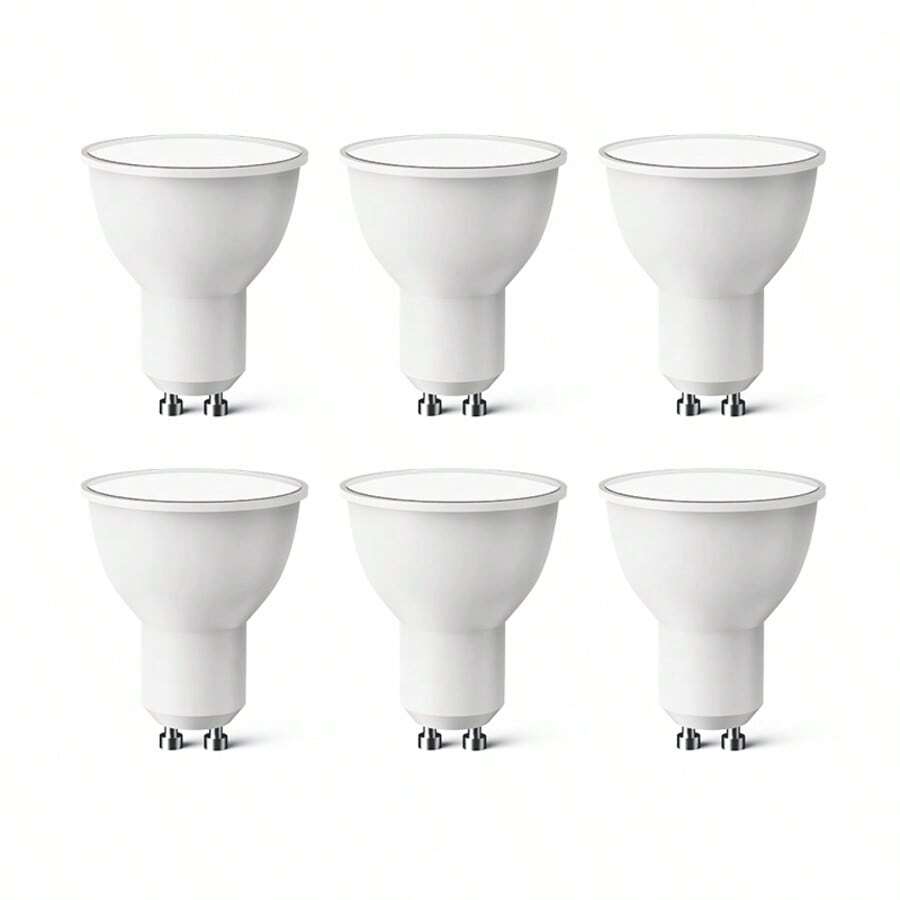 6 个 GU10 LED 灯泡，6W 220V，PVC 材料，室内使用，无需电池，非常适合房间电气/硬接线，220V-240V 工作电压，高效功耗，室内照明节能灯泡耐用 PVC 灯泡，灯泡，房间电气照明
