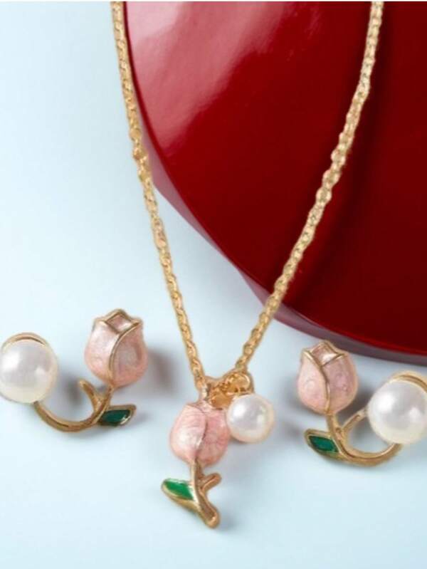 Ensemble de 3 pièces de boucles d'oreilles pendantes avec design de fleur de tulipe rétro doré, boucles d'oreilles élégantes de style minimaliste pour femmes