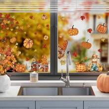 ZAWE 9 Sheets Fall Window Clings Gnomes Scarecrow Pumpkins Maple Leaves DoubleSided Window Decals Stickers For Autumn Thanksgiving Party Home Classroom Office Decorations