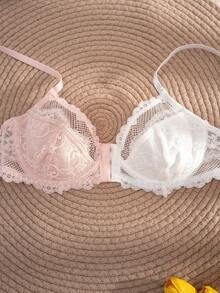 Set de 3 bucăți de lenjerie intimă confortabilă cu închidere frontală din dantelă pentru femei
