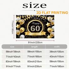 2D 60th Birthday Decorations Banner - Black And Gold Backdrop With Happy 60 Years Old Design - Perfect For Women, 60 And Fabulous Party Supplies, Photography Background, And Garden Decorations For Fall, Spring, Summer, And Winter Celebrations