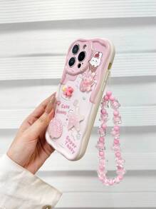 Cartoon Starfish & Shell Decor Pink Painted Wavy Edge Print Protective Case With Chain, Suitable For IPhone 16/16 Pro Max, IPhone 15, IPhone 14, IPhone XR/7/8, IPhone 15 Pro Max, IPhone 13, IPhone 14, IPhone 11, Soft Case, P12, XS, Redmi