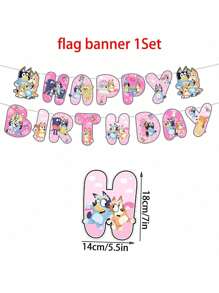 Bluey بنر خلفية صور حفلة عيد ميلاد كلب عائلة وأصدقاء بلويز مع أعلام ملونة هدايا