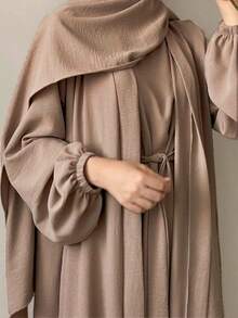 1 Set Sleeveless Undershirt + Open Abaya, Made Of Skin-Friendly Crinkle Chiffon Fabric, Breathable, Suitable For Muslim Women's Daily Wear, Can Be Used In Spring, Summer And Autumn - Multicolor - View 26