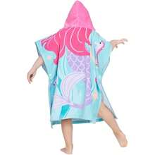 M100% Cotton Hooded Towel For Toddlers 26 Years Boys Girls Bath Pool Beach Towel Soft Absorbent Beach Poncho Little Mermaid5001 - 美人魚 - 查看 3