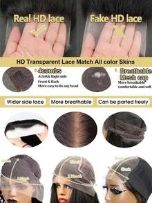 Uveous 250% Density 40 42 Inch Glueless Put On And Go 5x5 HD Lace Closure Bone Straight HD Lace Front Wigs Human Hair 250 Density Straight 13x6 HD Lace Front Wigs Pre Plucked Straight Glueless Wear And Go Human Hair 13x6 HD Frontal Human Hair Wig For Women With Baby Hair - Natural Black - 查看 7