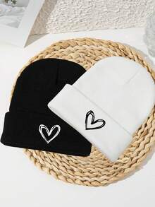 1 Pc Unisex Heart Embroidery Outdoor Sports Ski Casual Acrylic Knit Beanie, Suitable For Autumn/Winter - Multicolor - View 21